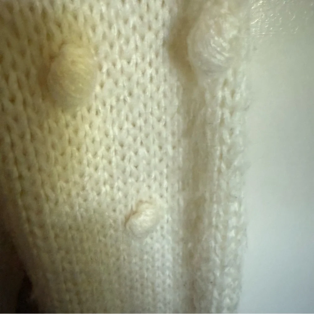 Wooden Ships Pom Pom Sleeve Open Front Cardigan Sweater Cream‎ Size S/M